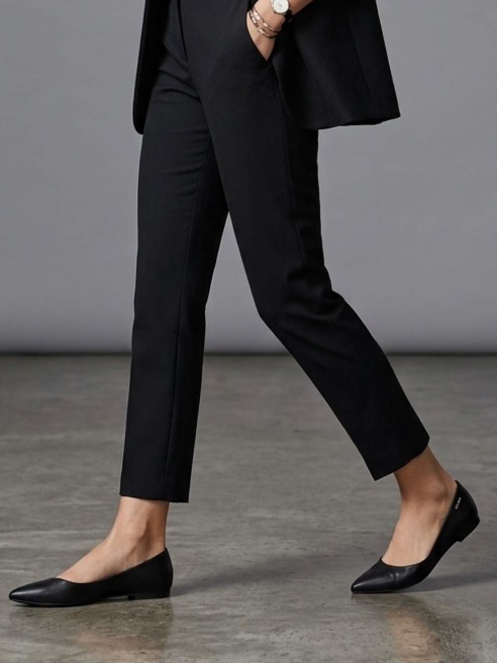 Black Pointed Leather Flats — Women